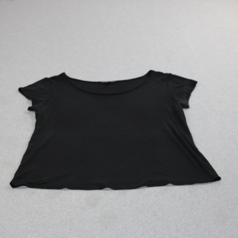 Eileen Fisher Silk Shirt Women Large Black Scoop Neck Short Sleeve Basic Capsule